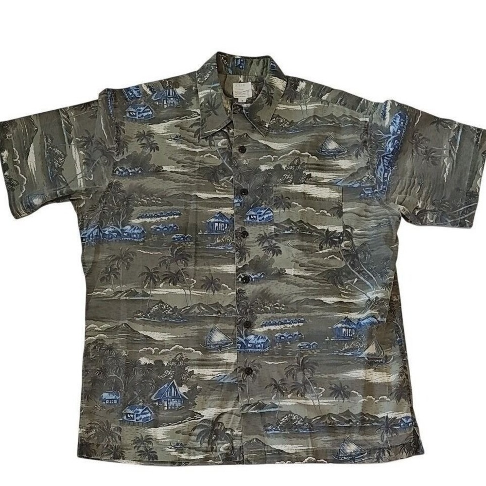 J.Crew Mens M Short Sleeve Button Down Tropical Island Palm Tree Cotton Shirt